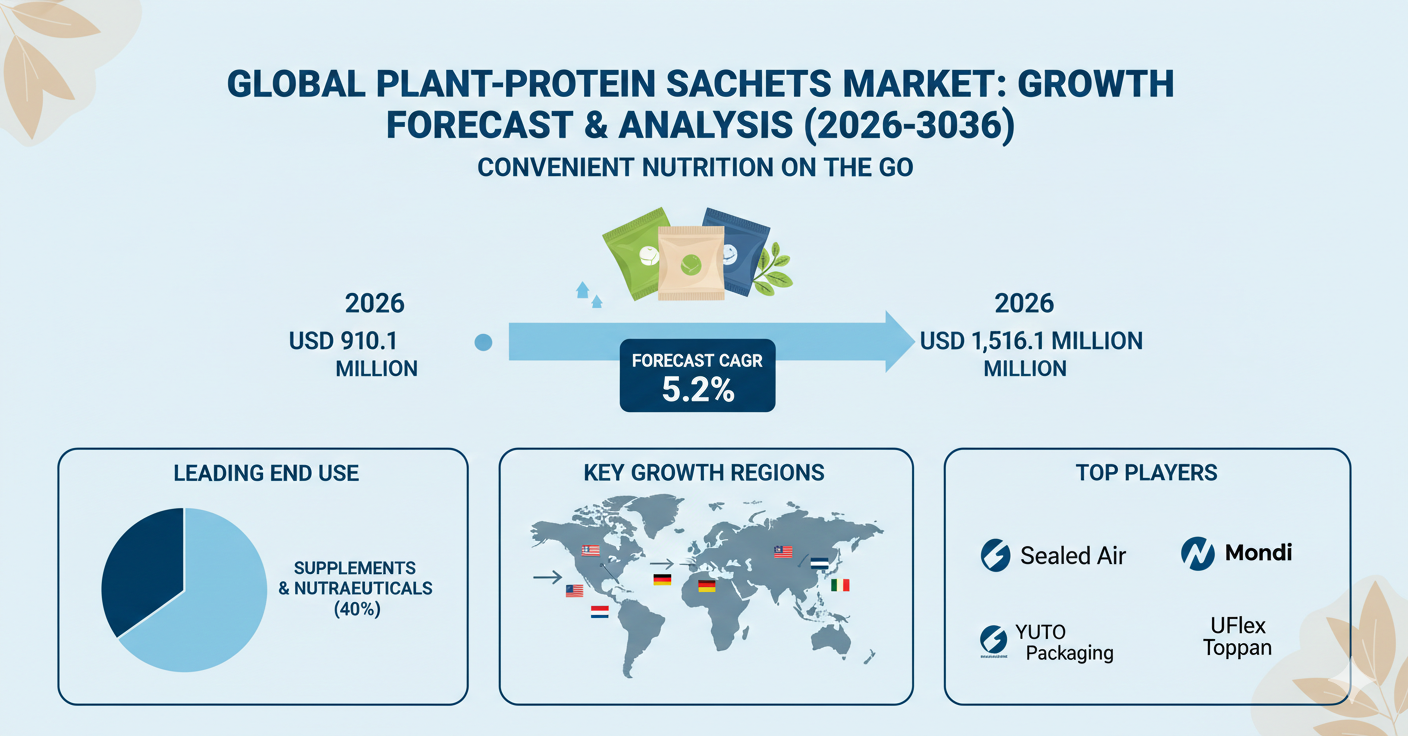 Plant-Protein Sachets Market to Reach USD 1,516.1 Million by 2036 as Single-Serve Nutrition Drives Steady Growth